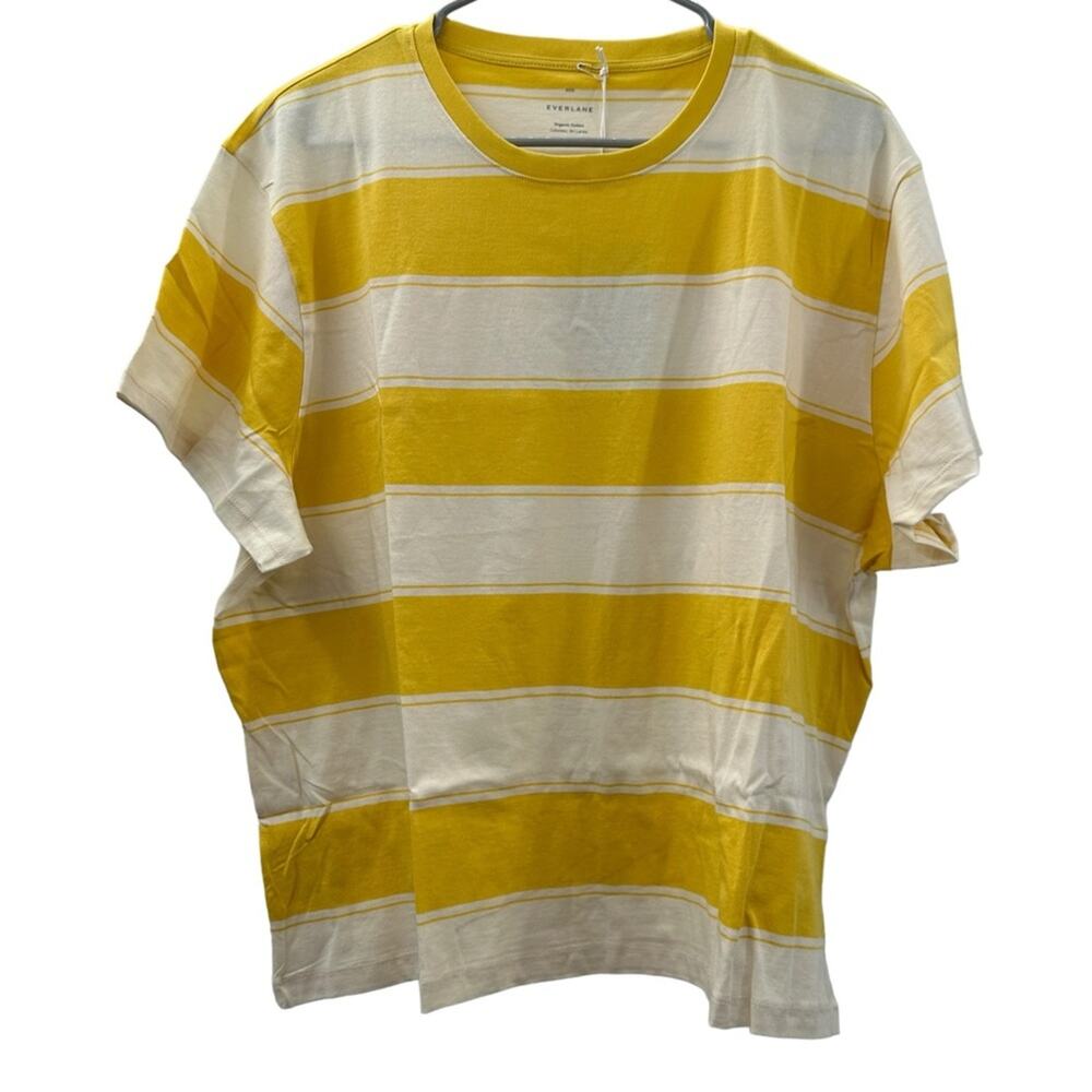 Everlane The Organic Cotton Box-Cut Tee Shirt in‎ Yellow Stripe Sz XXXL NEW